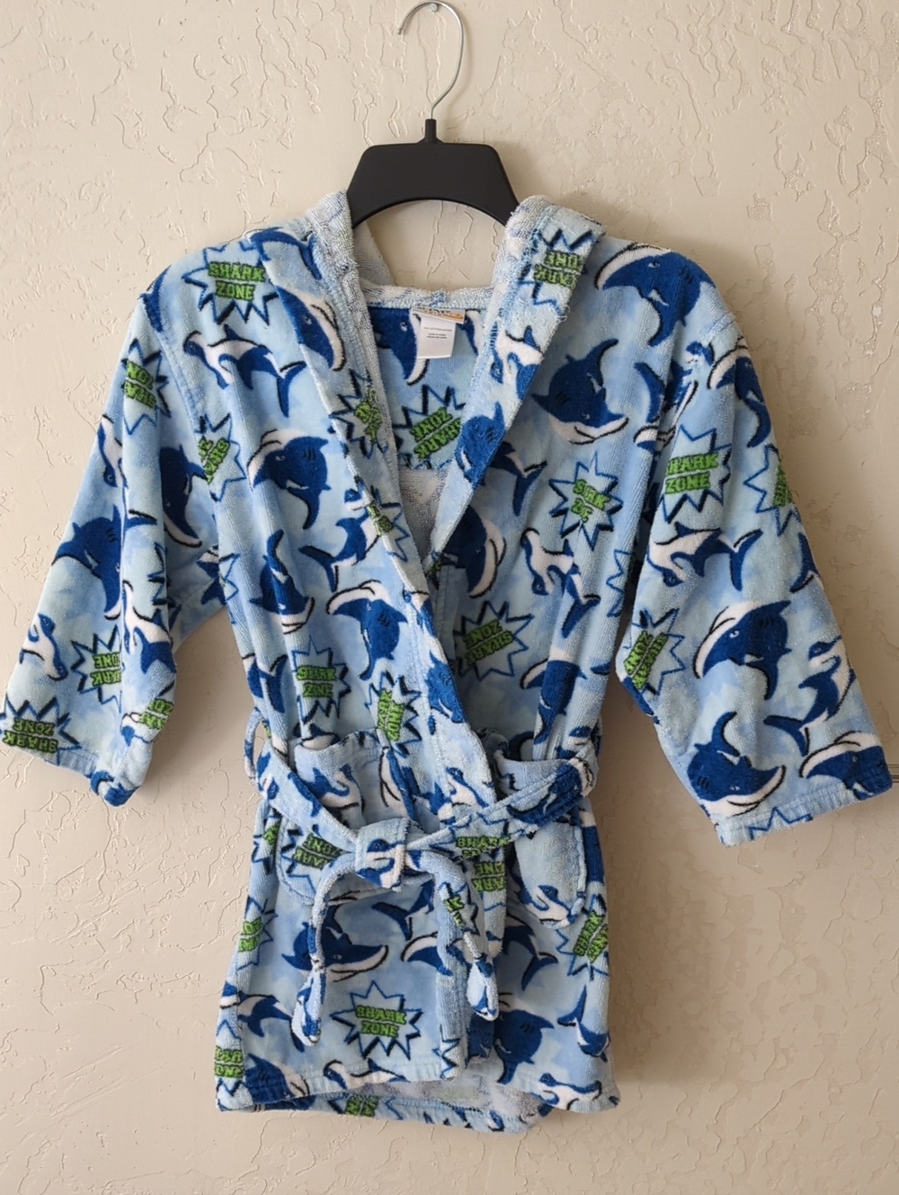 St Eve Swim Kids Light Blue Plush Shark Hooded Robe Coverup Size Large 10-12